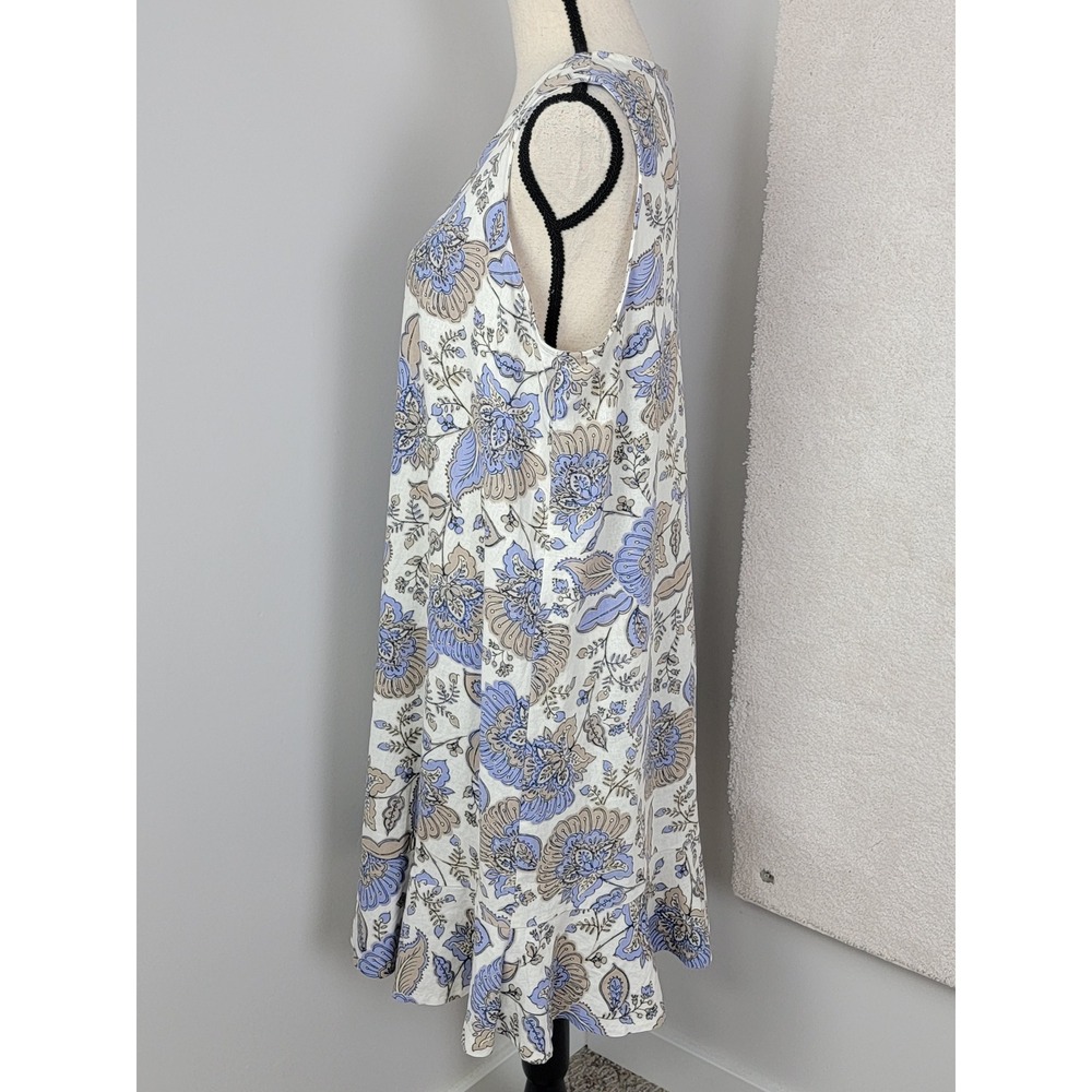 Tommy Hilfiger Floral Shift Dress 14 Blue Tan Linen Ruffle Coastal Hamptons - Picture 9 of 9